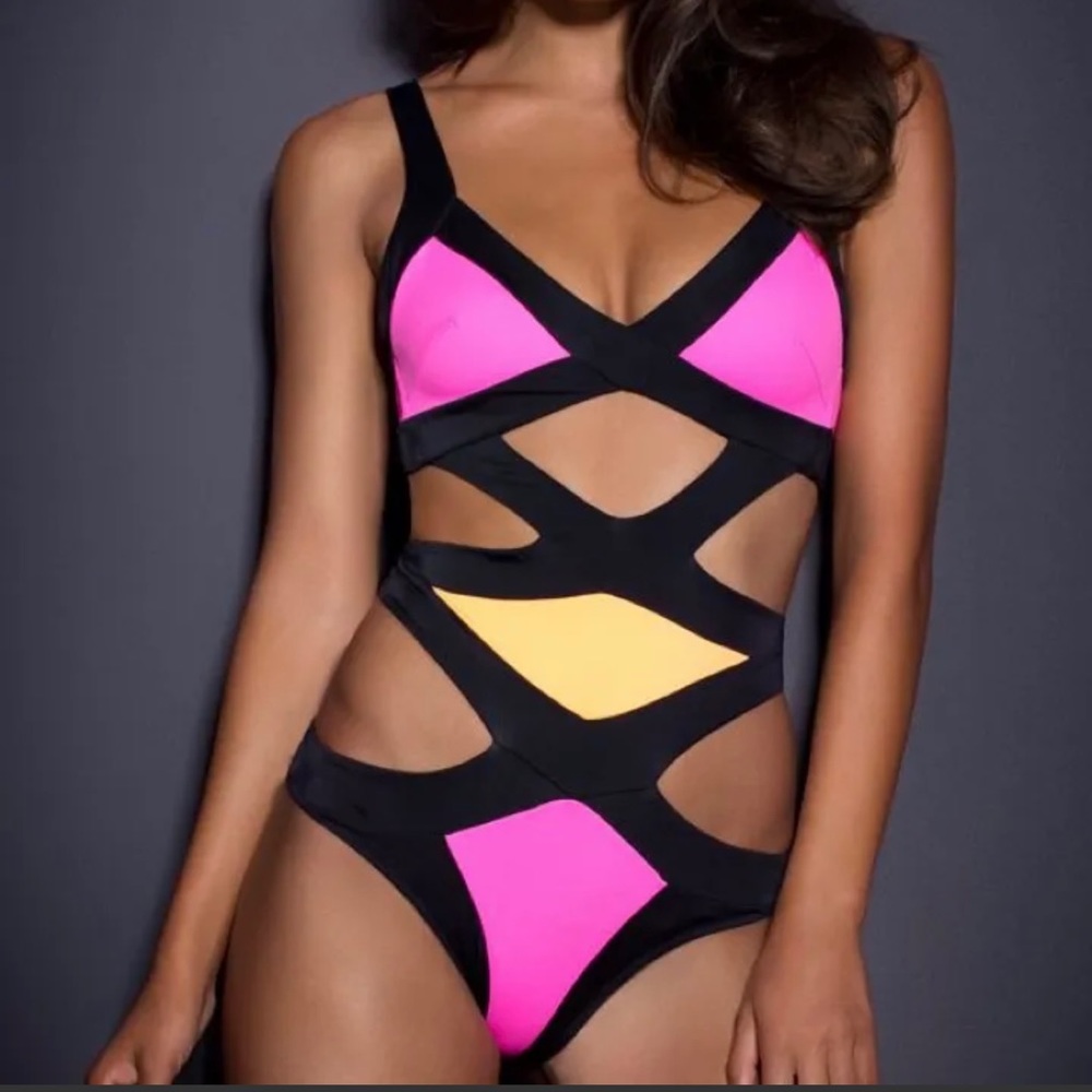 Neon Pink/Black/Orange One Piece Agent Provocateur Swimsuit Size 4